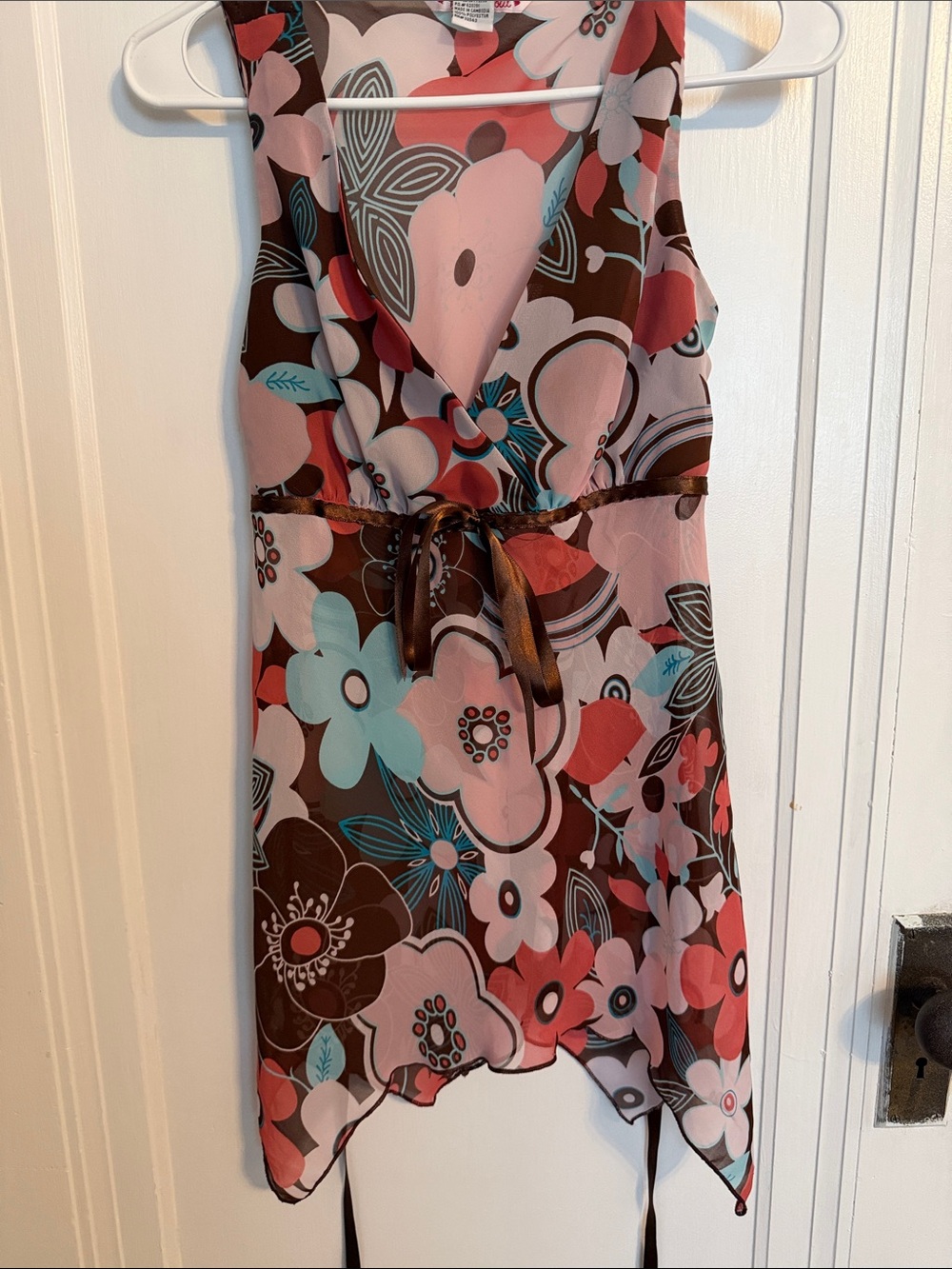 Floral Chiffon babydoll Tie-Waist longer tunic- Pink, Brown, Teal